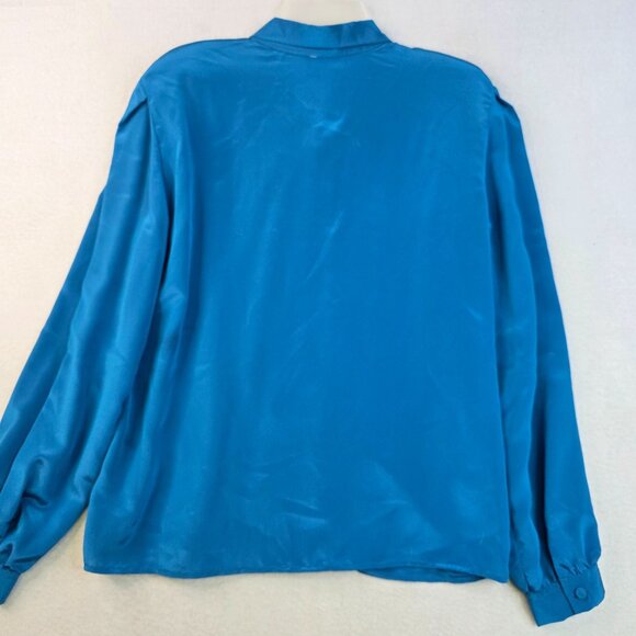 80s Gaylord Pleated Blouse 12 Blue Tassel Feminine Romantic Flowy Whimsical New - Picture 5 of 10